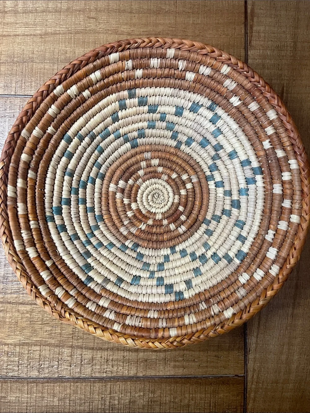 Boho Decorative Woven Bowl - Brown, tan & Blue